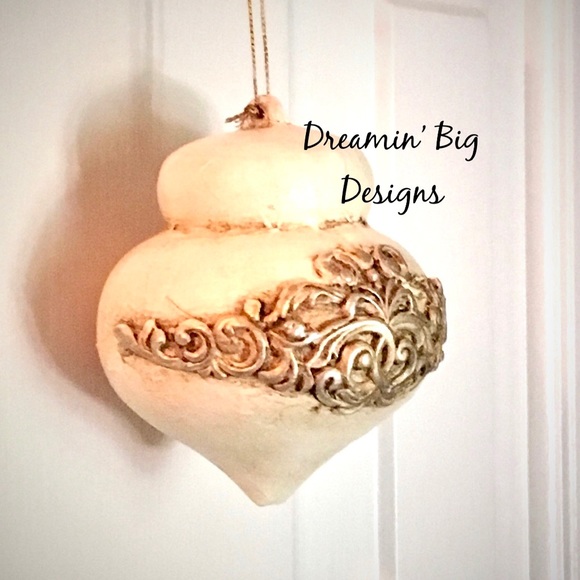 EMBELLISHED Hand Painted Top Shape Paper Mache Christmas Tree Ornament Gift - Picture 3 of 6